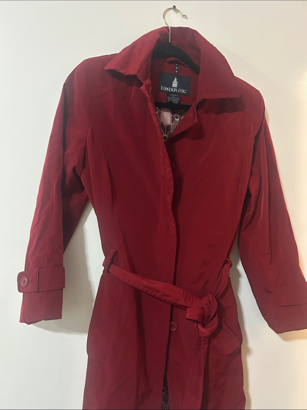 London Fog Women's Burgundy Trench Coat with Belt